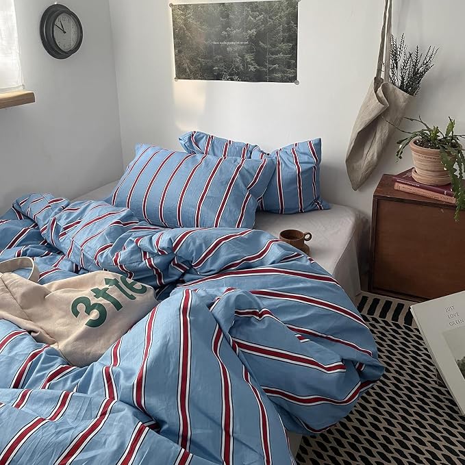 mixinni Vintage Striped Blue Duvet Cover Queen - Image 6