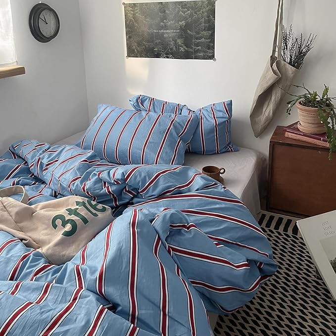 mixinni Vintage Striped Blue Duvet Cover Twin XL - Image 6