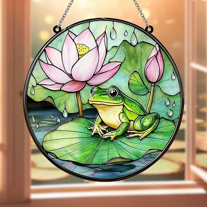 Frog on Lotus Leaf Acrylic Suncatcher by Unknown