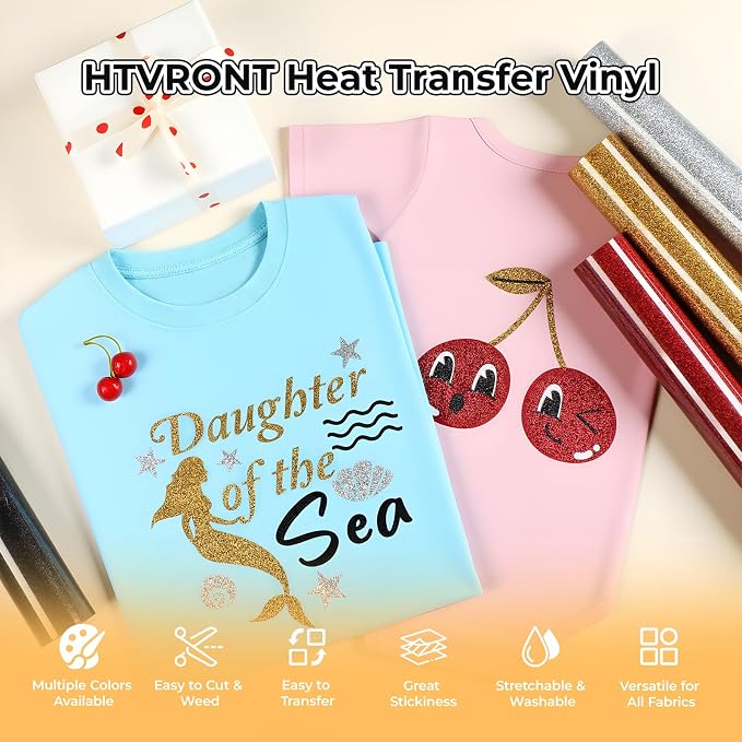 HTVRONT Silver Glitter HTV Vinyl Roll-12 x 15FT Silver Glitter Heat Transfer - Image 2