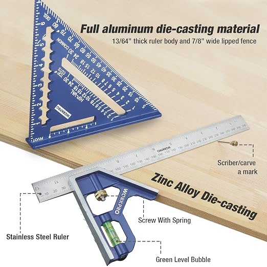 WORKPRO Aluminum Alloy Carpenter Square and Zinc-Alloy Square Ruler Set - 7 in. - Image 2