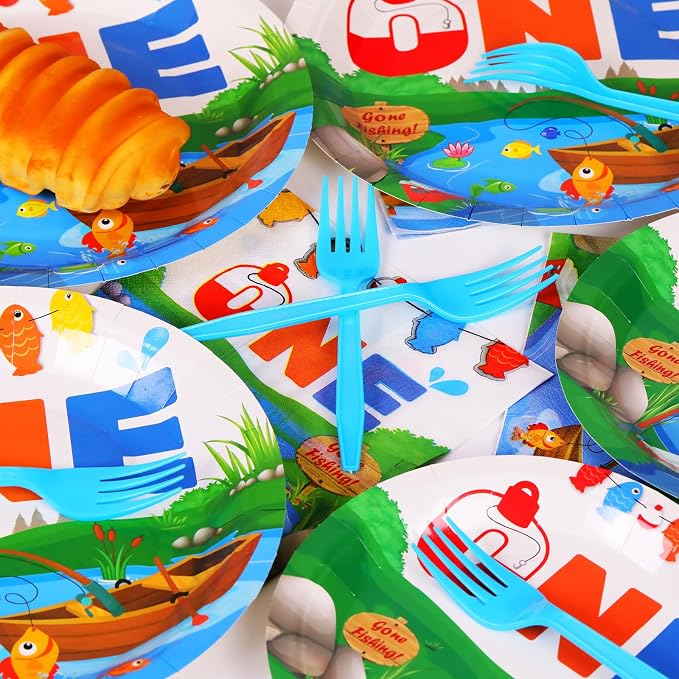 50 GuestsGone Fishing Plates and Napkins Party Supplies Ofishally One Birthday - Image 5