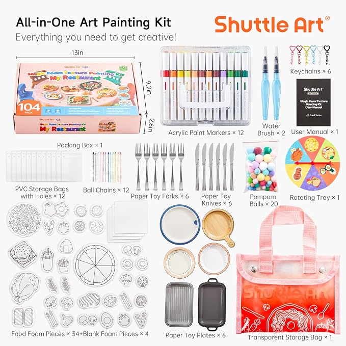 Shuttle Art 104 Pcs Magic Foam Texture Painting Kit Food Series: 34 Food Foam - Image 2
