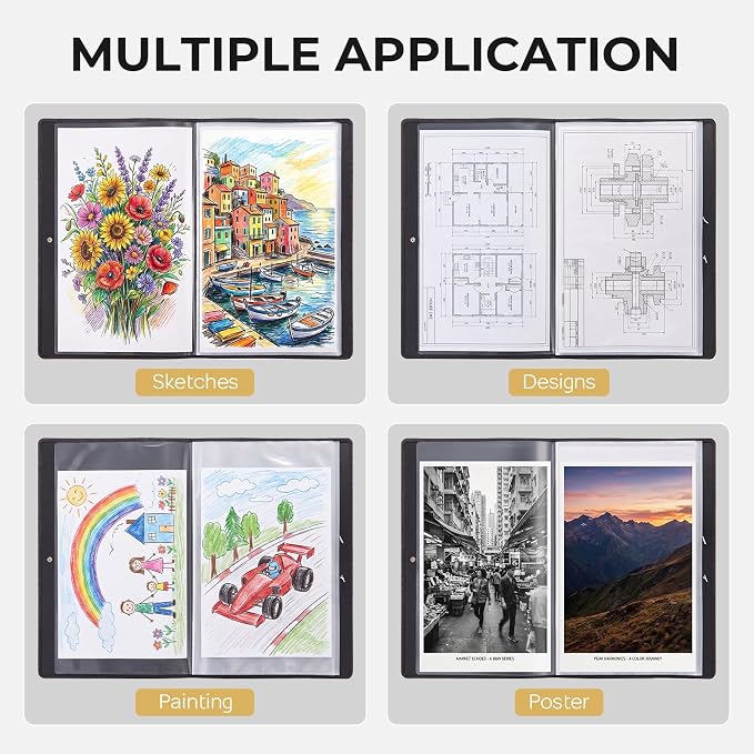 Nicpro 11"x17" Art Portfolio, 30 Pockets Display 60 Pages Art Portfolio Folder - Image 7