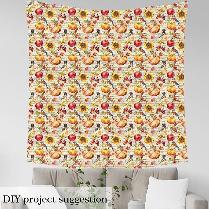 Rustic Autumn Pumpink Fabric by The Yard, Watercolor Birds Rustic Style Flannel - Image 4