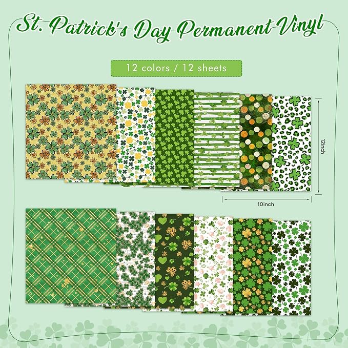 Tintnut St. Patrick's Permanent Vinyl 12 Pcs 12x10in Clover Pattern Vinyl | - Image 2