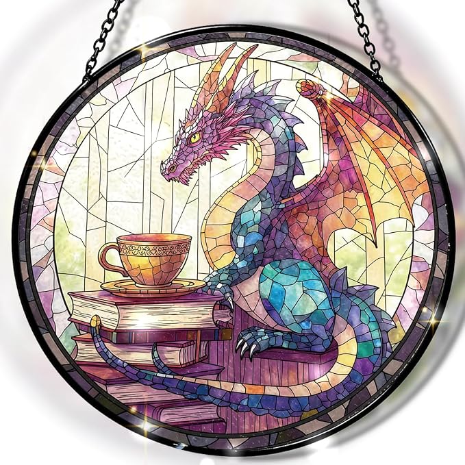 Greatingreat Dragon Stained Glass Window Hanging, Home Room Decor 7.8 Inch Sun by Greatingreat