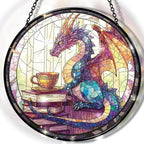 Greatingreat Dragon Stained Glass Window Hanging, Home Room Decor 7.8 Inch Sun by Greatingreat