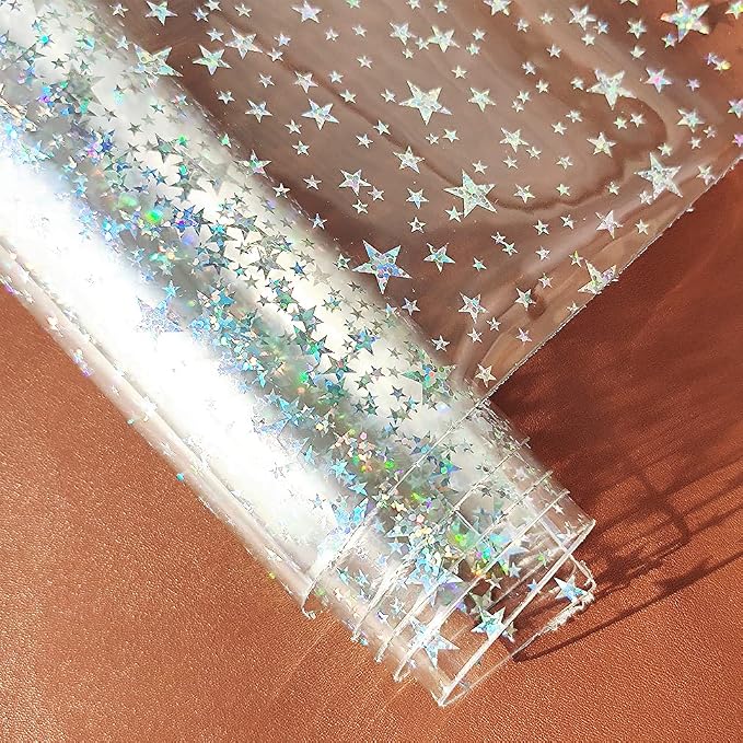 HYANG Transparent Stars PVC Super Clear Holographic Vinyl Faux Leather Sheets 1 - Image 3