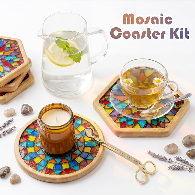 DIY Mosaic Tiles Crafts Kits for Adults, Mixed Stained Glass Mosaic Kit - Image 3