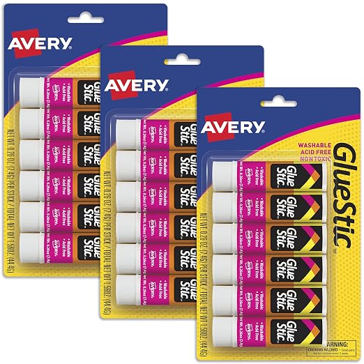 Avery Glue Stick White, Permanent Glue, 6 Per Pack, 3 Packs, 18 Total by Avery