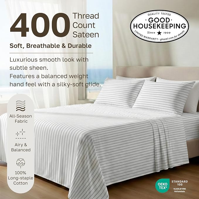 California Design Den Soft 100% Cotton King Size Bed Sheets Set, 400 TC Good - Image 3
