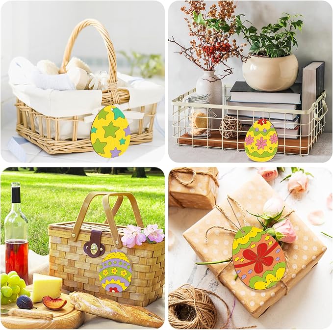 36PCS Wooden Easter Ornaments to Paint, 6 Styles DIY Blank Unfinished Wood Egg - Image 4