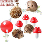 Queekay Resin Hedgehogs & Wood Mushroom Sculpture, Fairy Wild Garden Supplies - Image 3
