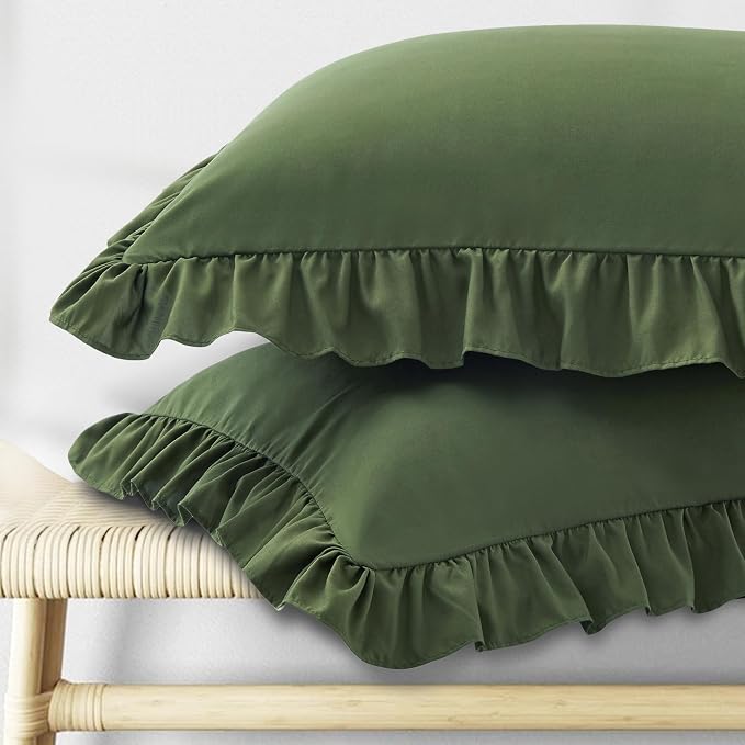 KKJIAF Ruffle Pillow Cases Queen Size Set of 2, Ruffled Pillow Covers by KKJIAF