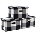 PRANDOM Collapsible Storage Bin with Lid [3-Pack] Fabric Foldable Storage Box Organizer Container Basket Cube with Cover for Home Bedroom Closet Office Nursery Black and White Grid(14.9x9.8x9.8)