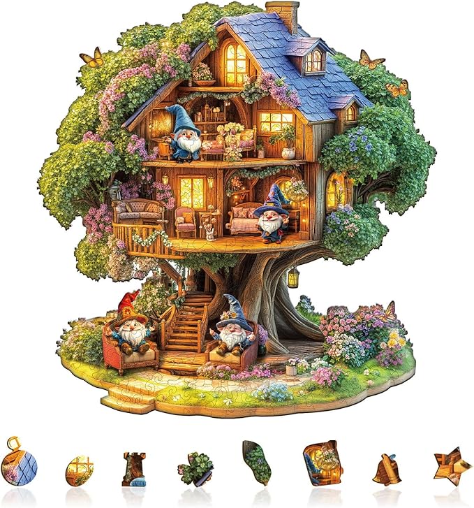 Elf Tree House Puzzles Adults Gifts Wooden 240 Pieces 13.4 * 12.9in by Jollitot