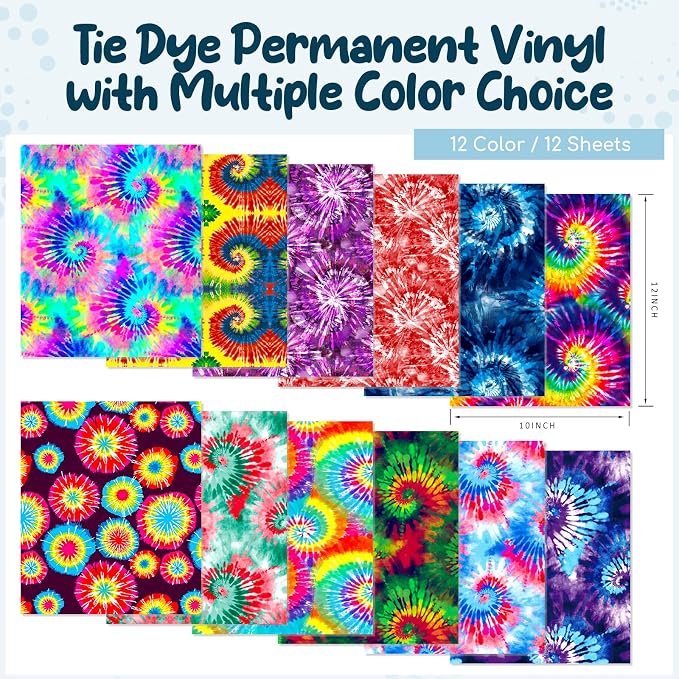 Tintnut Swirl Tie Dye Permanent Vinyl 12 Sheets 12"x10" Adhesive Vinyl | - Image 2