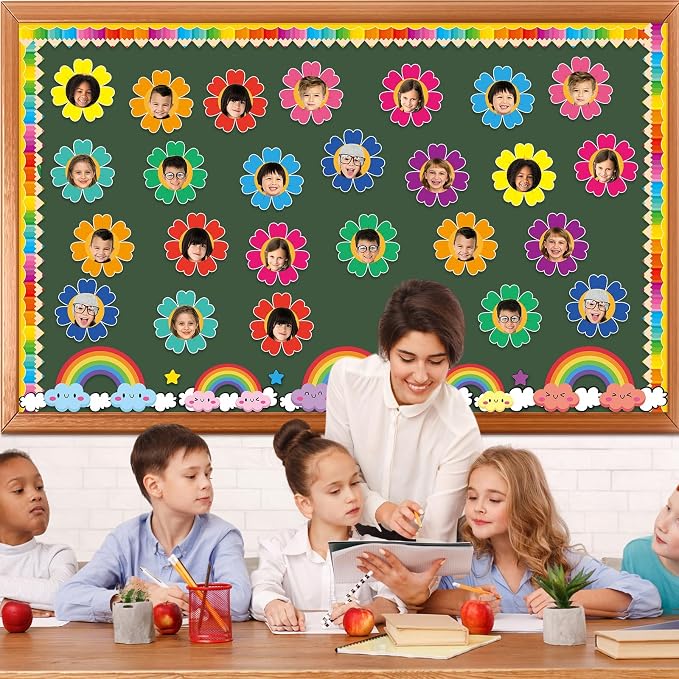 gisgfim 80Pcs Colorful Flower Cutouts Back to School Decorations Bulletin Board - Image 5