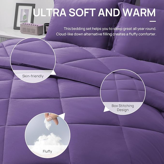 Love's cabin Twin Comforter Set Purple, 5 Pieces Twin Bed in a Bag, All Season - Image 5