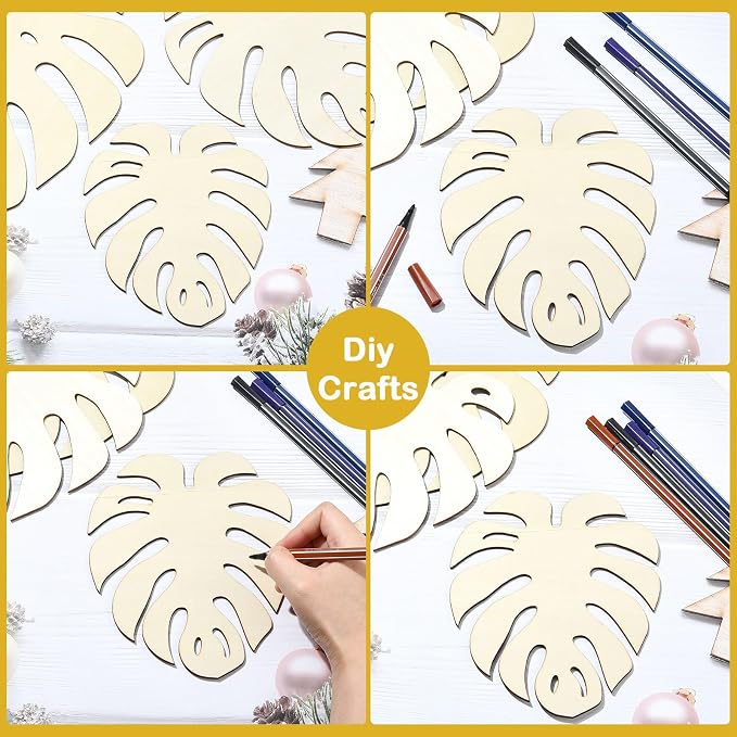 6 pcs 3 Styles Monstera Leaf Theme Unfinished Wood Cutout Charms Tropical Plant - Image 6