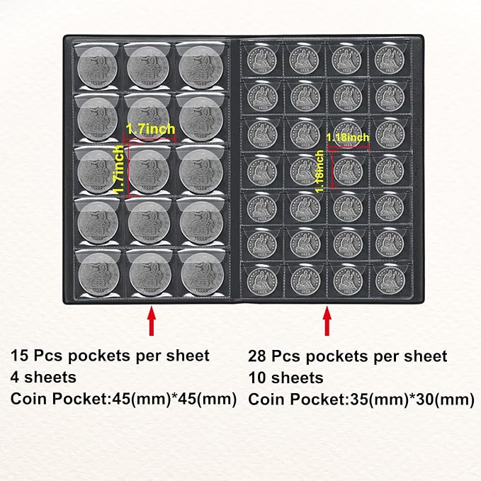 Coin Album for Collectors, 340 Pockets Coin Collection Book Holder Display - Image 3