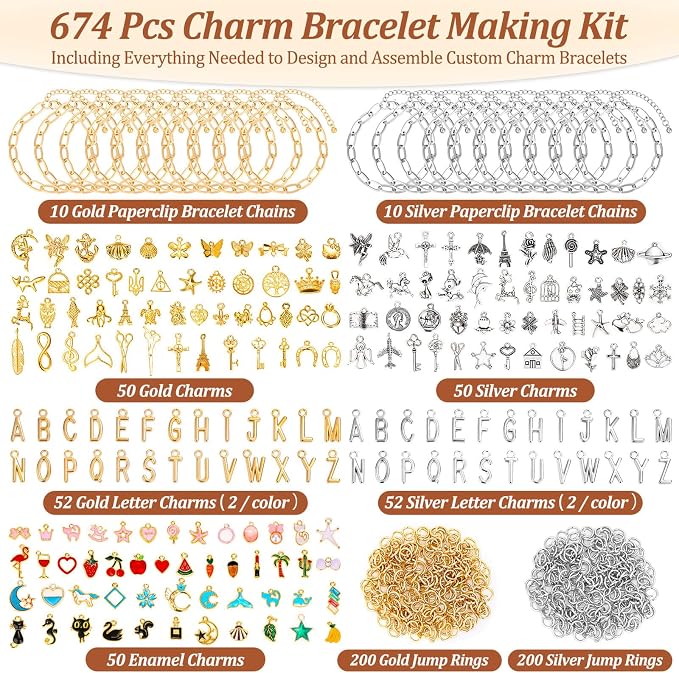 Mckanti 674 Pieces Charm Bracelet Making Kit, Including Paperclip Chain - Image 2