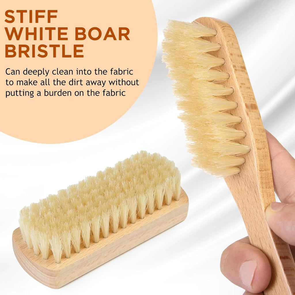 Boar Bristle Laundry Stain Brush Set by TAKAVU, Stiff Pure Boar Bristle for Scrubbing Out Tough Stains on Delicate Fabrics Knits Cotton Leather Washable Fabrics