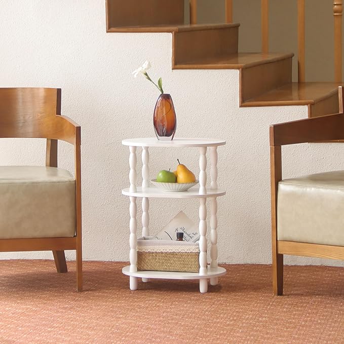 MaxSmeo White Side Table, 3-Tier Small Oval End Table, Modern Night Stand Wood - Image 2
