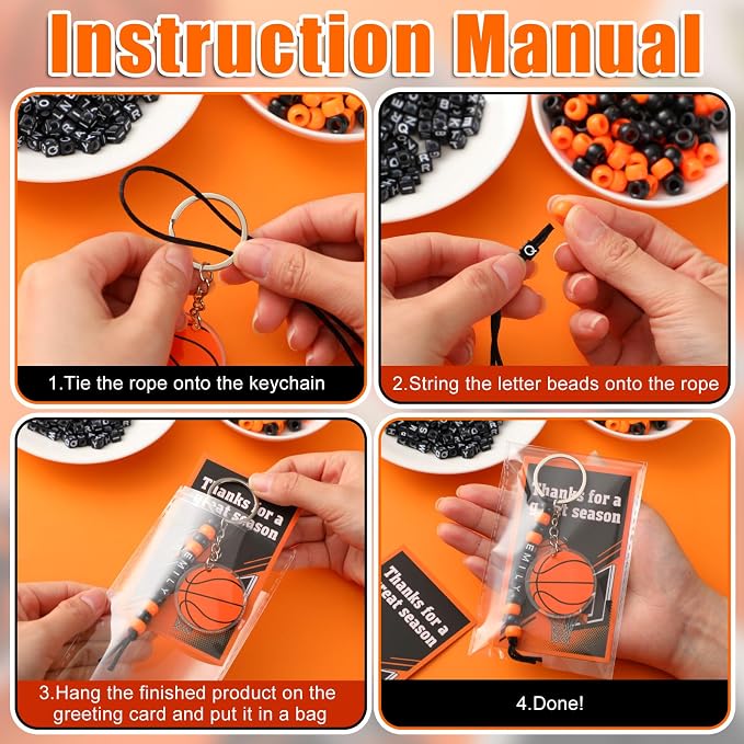 Suncalla 984 Pcs 24 Set Basketball Keychain Making Kit DIY Basketball Bag Tag - Image 2