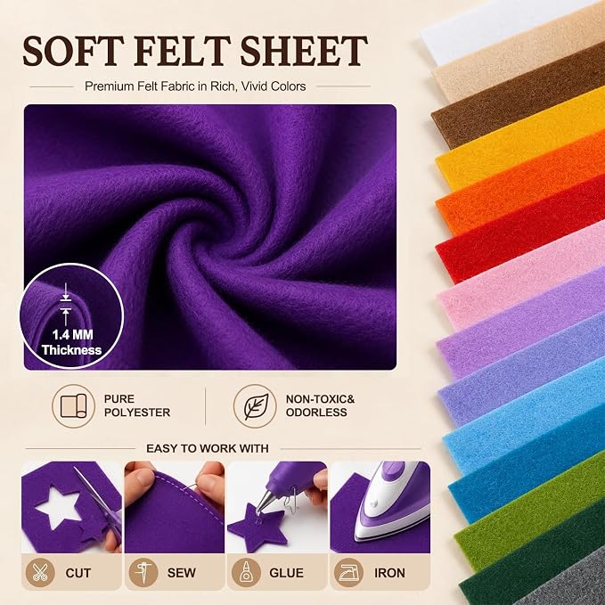 Purple Large Felt Fabric 36" x 36", 1.4 mm Soft Felt Sheet, Nonwoven Fabric - Image 4