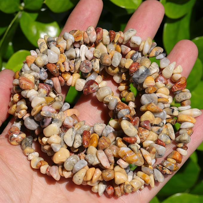 400Pcs 5-8mm Natural Yellow Crazy Lace Agate Chip Stone Beads | Pre-Drilled - Image 6