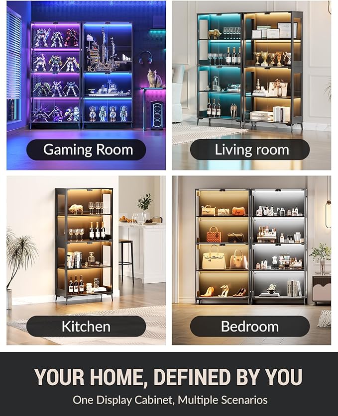 Glass Display Cabinet with Doors, 4-Tier Display Case with Adjustable Shelves - Image 9