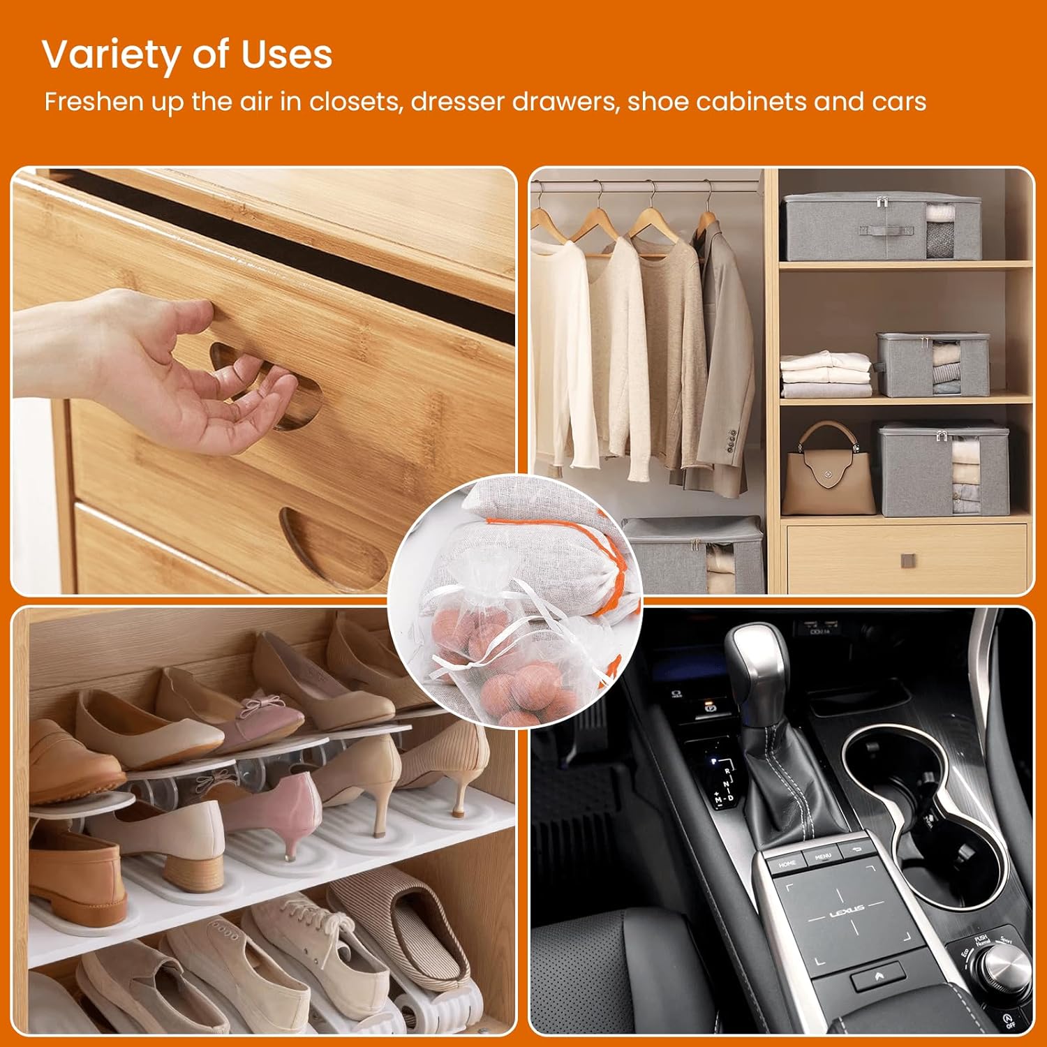 Homode Cedar Blocks for Clothes Storage, Cedar Balls and Cedar Chips for Closets and Drawers, Scented Cedar Sachets Bags Closet Air Freshener, 24 Pack