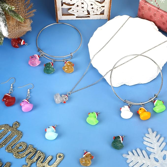 Augshy 64Pcs Christmas Resin Duck Charm, Luminous Glitter Mini Duck Pendant | - Image 4
