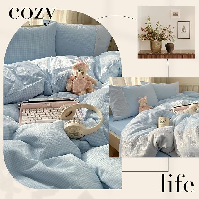 mixinni Blue Gingham Duvet Cover Twin Size - Image 4