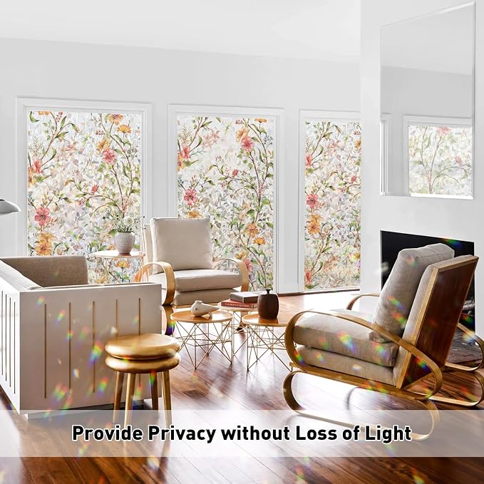 Kromapolis Window Privacy Film Floral Rainbow Decorative Stickers, 3D Static - Image 4
