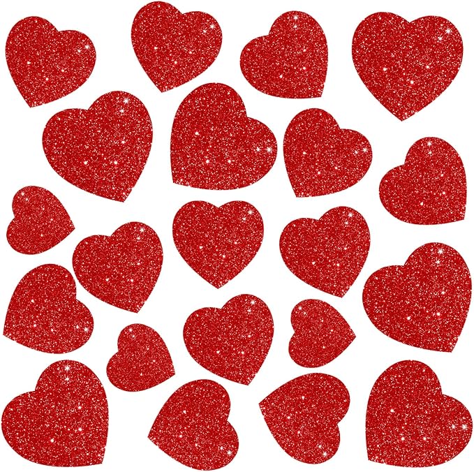 JarThenaAMCS 45Pcs Valentine' s Day Heart Cutouts Red Pink Glitter Heart Shaped by JarThenaAMCS