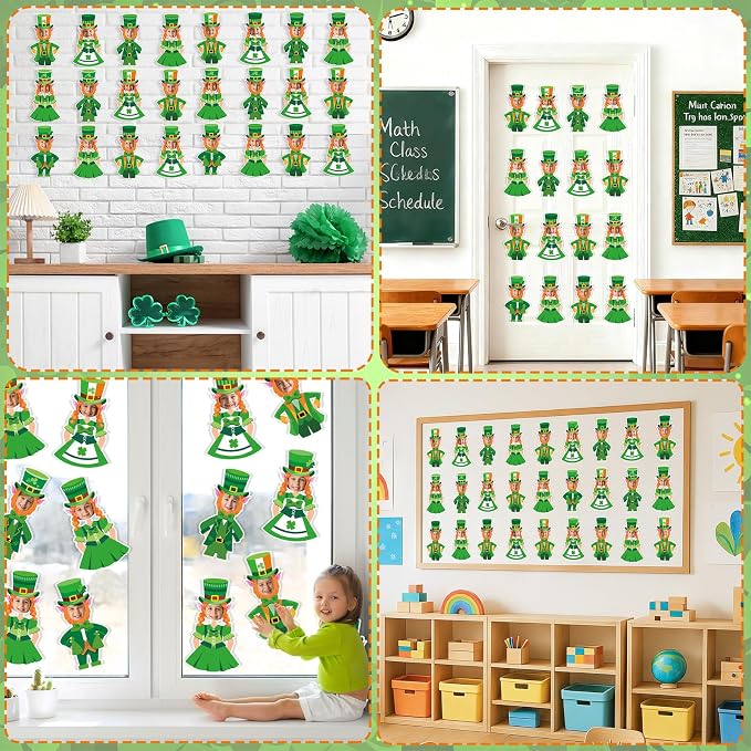 OBUSATT 60 Pcs St. Patrick's Day Leprechaun Hats Theme Cutouts Hat and Beard - Image 7