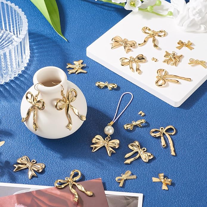 FASHEWELRY Alloy Bowknot Charms Links Golden Bow Tie Connector Charms Metal Bow - Image 3