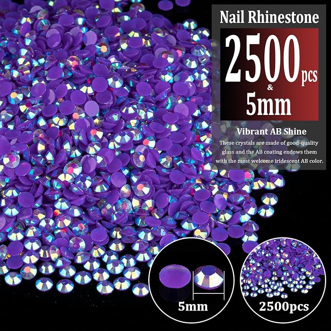 2500pcs 5mm Resin Rhinestones Bulk, Dark Purple AB Flatback Round Jelly - Image 2