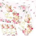 Pink Floral Tea Party Tablecloth, Girls Tea Party Birthday Supplies 3pcs Let's by Dydamud