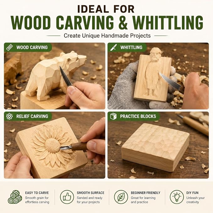 4 Pcs Solid Wood Blocks 4x4x1 Inch Unfinished Whittling Blocks - Image 4
