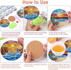 8 PCS Diamond Art Coasters Kits Sunset Beach Diamond Painting Coaster | Diamond - Image 7