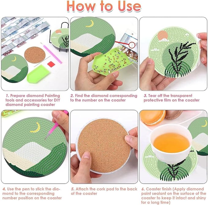 ijbnhd 8 Pcs Leaf Diamond Art Coasters Kit, Diamond Painting Coasters | Leaf - Image 7