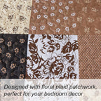 Mybedsoul Patchwork Quilt Set Queen Size, 3 Pieces Brown Floral Plaid Patchwork - Image 4