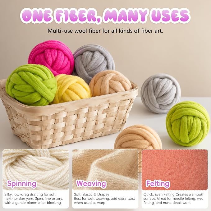 3.53oz Wool Roving: Needle Felting Wool White Roving Wool Felting Supplies Pure - Image 5