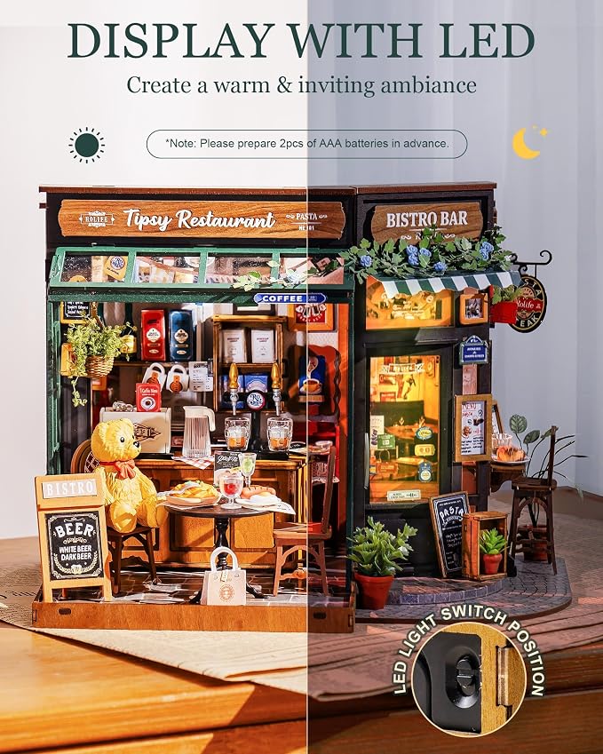 Rolife DIY Miniature House Kit 1:18 Coffe&Bar Dollhouse Diorama Model, Build - Image 8