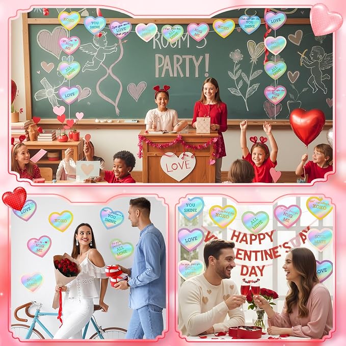 TaoBary 24 Pcs 7.08 Inch Large Heart Cutouts Shiny Iridescent Valentine's Day - Image 4