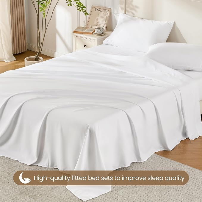 ROSE&RISY White King Sheet Set, 4 Pieces Soft Bedding King Sheet Set, - Image 5